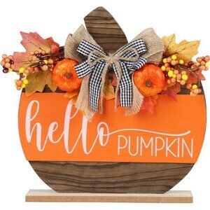 Fall Decor, Wooden Autumn Hello Pumpkin Sign Table Top Decorations
